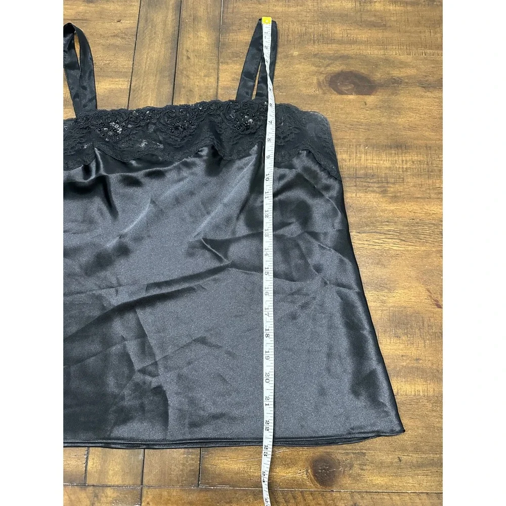 Escapades Vintage Black Satin Lace Beaded Camisole Top Women's Large USA Made - Picture 4 of 8